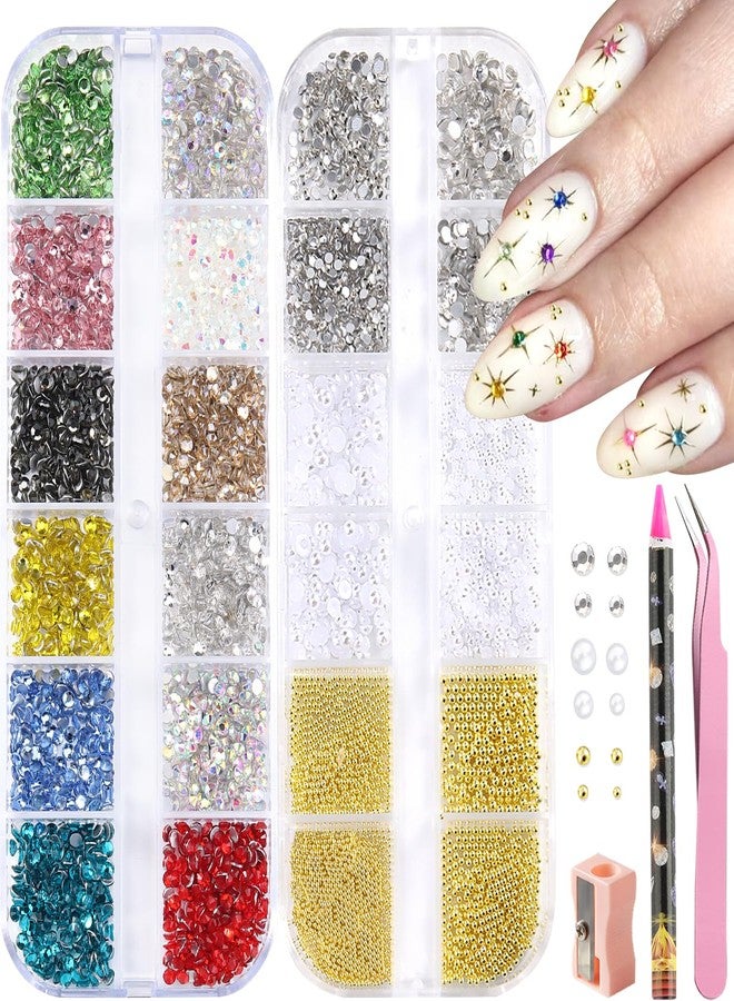 Furtherpretty Nail Gems and Rhinestones Kit, White Nail Pearls Flatback Rhinestones Bedazzling Diamond Rainbow Crystal Jewels,Gold Beads for Nails, Nail Art Accessories Decoration with Picker Tools - Image 1